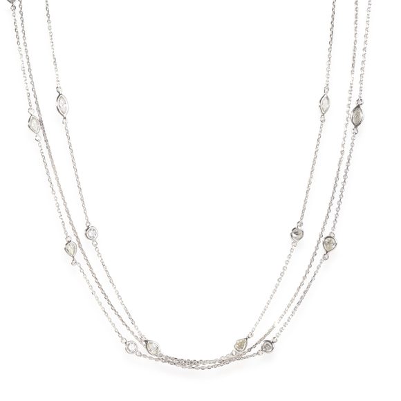 3-Chain 16 Station Mixed Fancy Cut Diamond Necklace in 18k White Gold 1.5 CTW - Picture 1 of 3